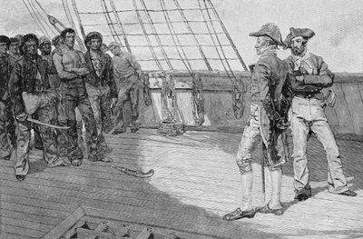 Reclutamiento forzoso de marineros estadounidenses, ilustración de 