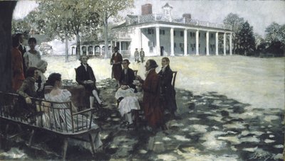 Martha y George Washington entreteniendo a sus amigos en el césped de Mount Vernon, 1898 de Howard Pyle