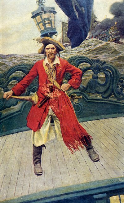 Capitán pirata en cubierta, principios del siglo XX (ilustración de libro) de Howard Pyle
