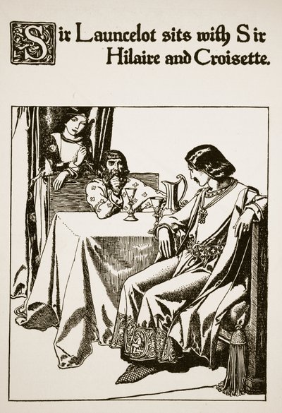 Sir Launcelot sentado con Sir Hilaire y Croisette, ilustración de 