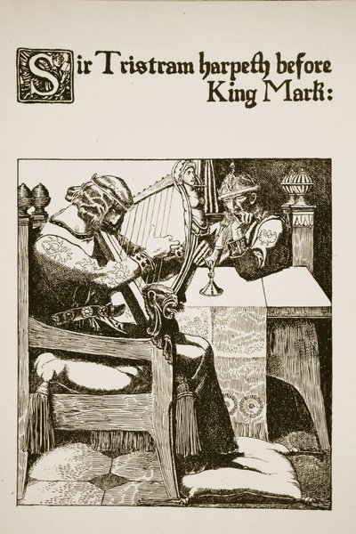 Sir Tristram toca el arpa ante el rey Mark, ilustración de 