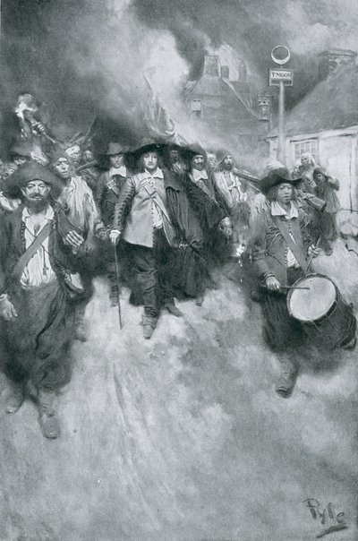 El incendio de Jamestown, 1676, ilustración de 