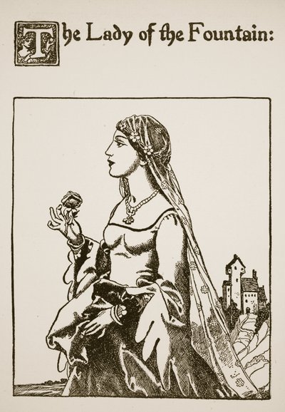 La Dama de la Fuente, ilustración de La Historia de Sir Launcelot y sus Compañeros, 1907 de Howard Pyle