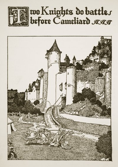 Dos caballeros combaten ante Cameliard, ilustración de 