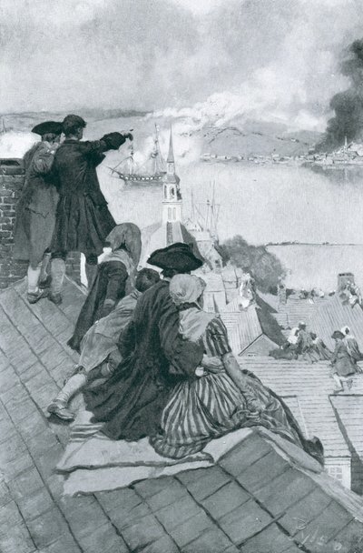 Observando la pelea en Bunker Hill, ilustración de 