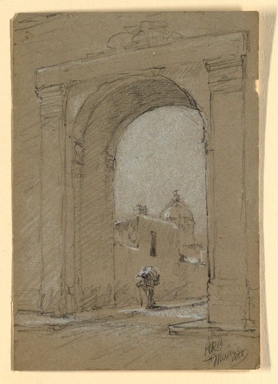 Dibujo, Una puerta de pueblo en México., 1888 de Howard Russell Butler