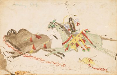 Lobo Aullador Cazando Búfalo, 1874-75 de Howling Wolf