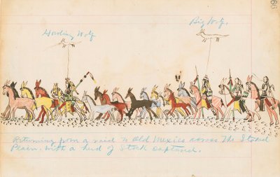 Regresando de una incursión a Viejo México a través de las Llanuras Estacadas con un rebaño capturado, 1874-75 de Howling Wolf