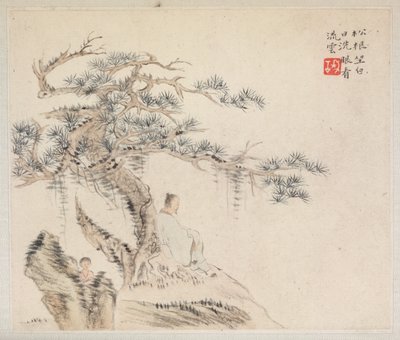 Album of Landscape Paintings Illustrating Old Poems:  An Old Man Sits under a Pine Tree, a Boy is behind a Stone de Hua Yan