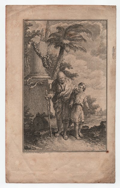 Niño guiando a un ciego, desconocido (grabado) de Hubert (after) Gravelot
