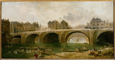 Demolición de las casas del puente de Notre-Dame en ... de Hubert (circle of) Robert