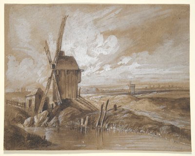 Molinos de viento en un paisaje de Hubert Clerget