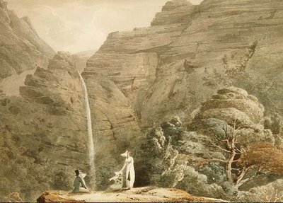 Visitando la catarata en Dol-y-Melynen, cerca de Dolgelly, Gales de Hubert Cornish