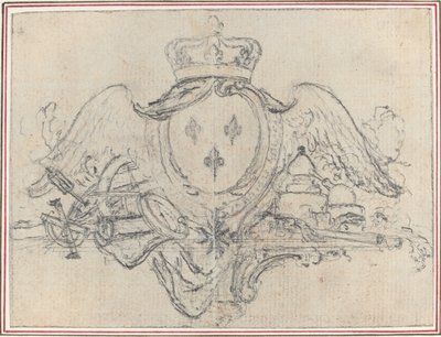 Escudo del Rey de Francia con alas e instrumentos científicos de Hubert Francois Gravelot