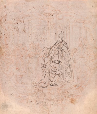 Diseño para un frontispicio: Un obispo concediendo un honor, escena dentro de una cartela de Hubert Francois Gravelot