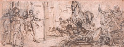 Diseño para un grabado: Batalla de Troya con el Caballo de Troya de Hubert Francois Gravelot