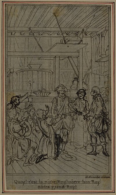 Estudio para viñeta-frontispicio de "La Partie de Chasse de Henri IV" de Colle, acto III de Hubert Francois Gravelot
