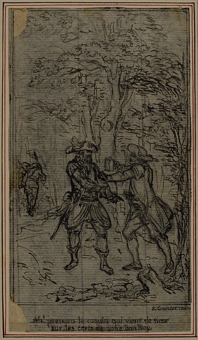 Estudio para viñeta-frontispicio de "La Partie de Chasse de Henri IV", acto II, de Colle de Hubert Francois Gravelot