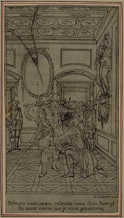 Estudio para viñeta-frontispicio de "La Partie de Chasse de Henri IV" de Colle, acto I de Hubert Francois Gravelot