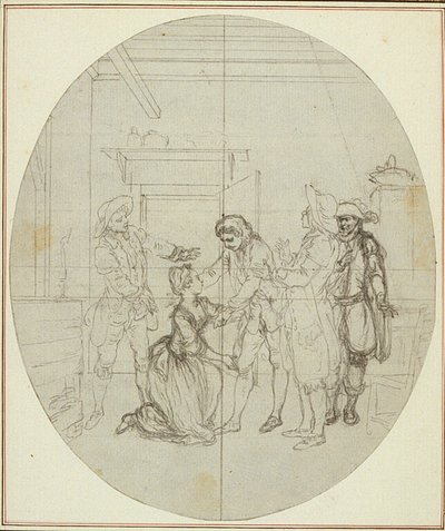 Estudio para una segunda edición, nunca publicada, de "La Partie de Chasse de Henri IV" de Colle, Acto III, Escena 11 de Hubert Francois Gravelot