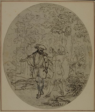 Estudio para una segunda edición, nunca publicada, de "La Partie de Chasse de Henri IV" de Colle, Acto II, Escena 11 de Hubert Francois Gravelot