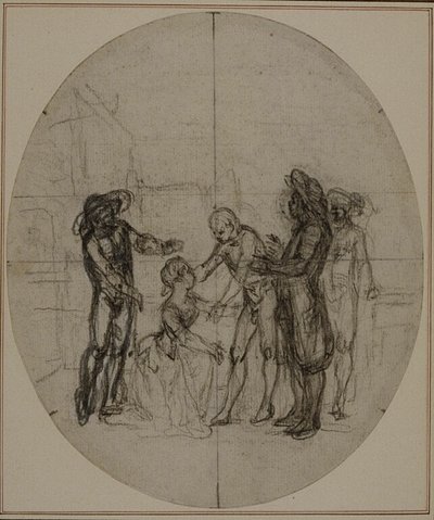 Estudio para una segunda edición, nunca publicada, de "La Partie de Chasse de Henri IV" de Colle, Acto III, Escena 11 de Hubert Francois Gravelot