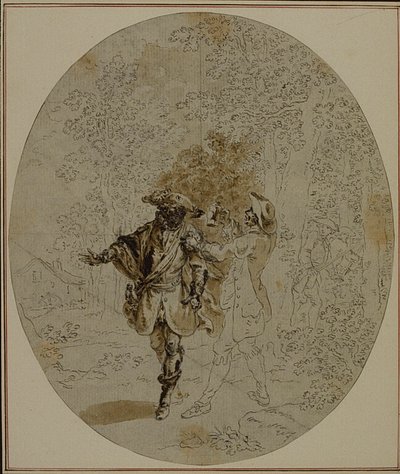 Estudio para una segunda edición, nunca publicada, de "La Partie de Chasse de Henri IV" de Colle, Acto II, Escena 11 de Hubert Francois Gravelot