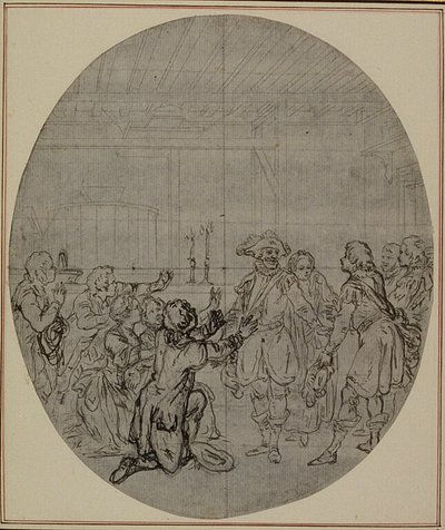 Estudio para una segunda edición, nunca publicada, de "La Partie de Chasse de Henri IV" de Colle, Acto III, Escena 13 de Hubert Francois Gravelot