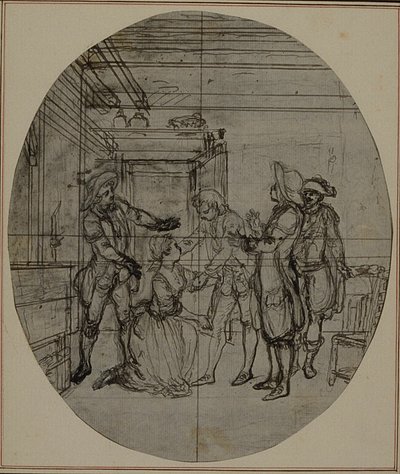 Estudio para una segunda edición, nunca publicada, de "La Partie de Chasse de Henri IV" de Colle, Acto III, Escena 11 de Hubert Francois Gravelot