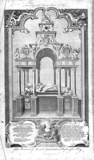 El Monumento de la Reina Isabel en la Abadía de Westminster, ilustración de 