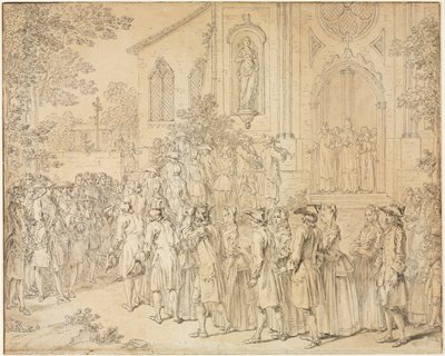Una procesión entrando a una iglesia, 1700s de Hubert François Bourguignon Gravelot