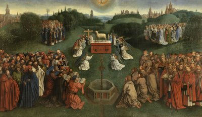 Copia de La Adoración del Cordero Místico, del Retablo de Gante, mitad inferior del panel central (óleo sobre tabla) de Hubert & Jan van (1390 1441) (after) Eyck