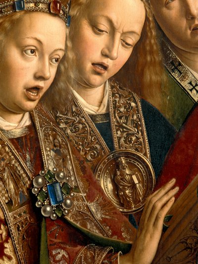 Detalle de los Ángeles cantores, del ala izquierda del Retablo de Gante de Hubert & Jan van (1390 1441) Eyck