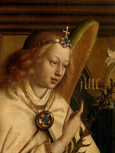 Detalle del Ángel Anunciador, del exterior del ala izquierda del Retablo de Gante de Hubert & Jan van (1390 1441) Eyck