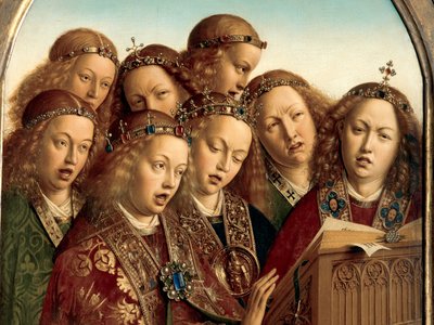 Detalle de los Ángeles cantores, del ala izquierda del Retablo de Gante de Hubert & Jan van (1390 1441) Eyck