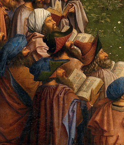 Detalle de La Adoración del Cordero Místico, del Retablo de Gante, mitad inferior del panel central de Hubert & Jan van (1390 1441) Eyck
