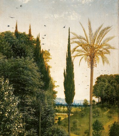 Detalle de Los peregrinos guiados por San Cristóbal, de la parte derecha del Retablo de Gante de Hubert & Jan van (1390 1441) Eyck