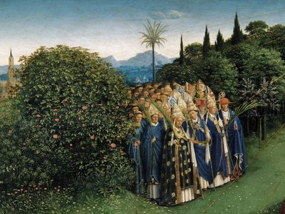 Detalle de la Adoración del Cordero Místico, de la tabla central del Retablo de Gante (óleo sobre tabla) de Hubert & Jan van (1390 1441) Eyck