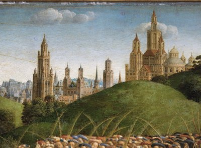 Detalle de la Adoración del Cordero Místico, de la tabla central del Retablo de Gante (óleo sobre tabla) de Hubert & Jan van (1390 1441) Eyck
