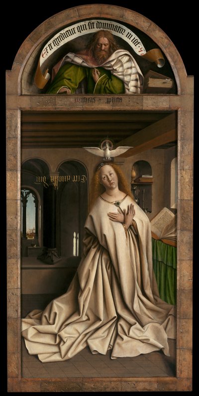 Lunette: El profeta Miqueas. Panel inferior: Virgen Anunciadora, del exterior del panel derecho del Retablo de Gante. de Hubert & Jan van (1390 1441) Eyck