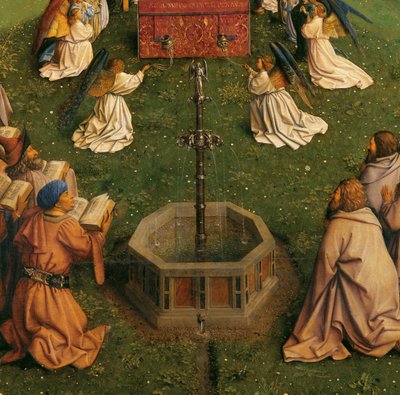 La Adoración del Cordero Místico, del Retablo de Gante, detalle de la mitad inferior del panel central de Hubert & Jan van (1390 1441) Eyck