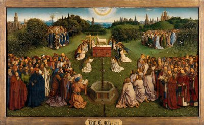 La Adoración del Cordero Místico, del Retablo de Gante, mitad inferior del panel central de Hubert & Jan van (1390 1441) Eyck