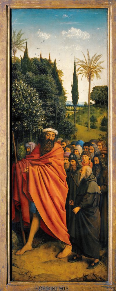 Los peregrinos guiados por San Cristóbal, de la parte derecha del Retablo de Gante de Hubert & Jan van (1390 1441) Eyck
