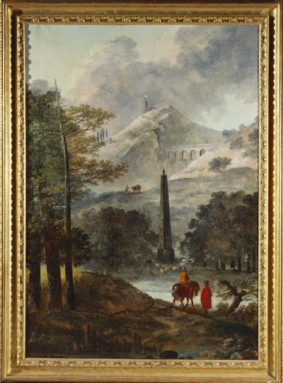 Paisaje montañoso con un obelisco de Hubert Robert