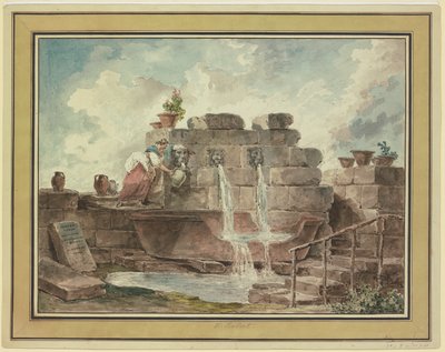 Una fuente romana con una mujer recogiendo agua de Hubert Robert