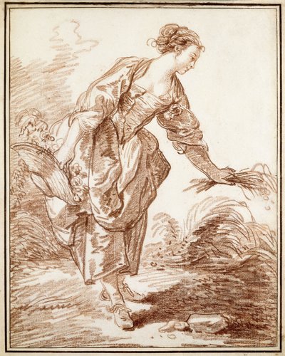 Una pastora recogiendo flores de Hubert Robert