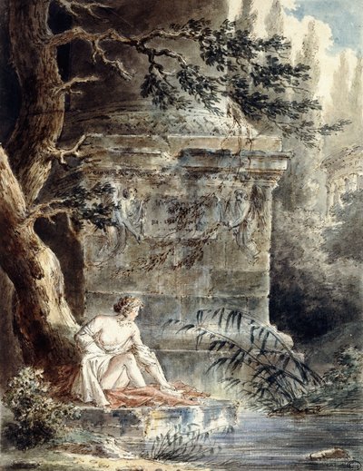 Un Joven Bañista cerca de una Columna de Hubert Robert