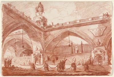 Fantasía arquitectónica con un puente triunfal de Hubert Robert