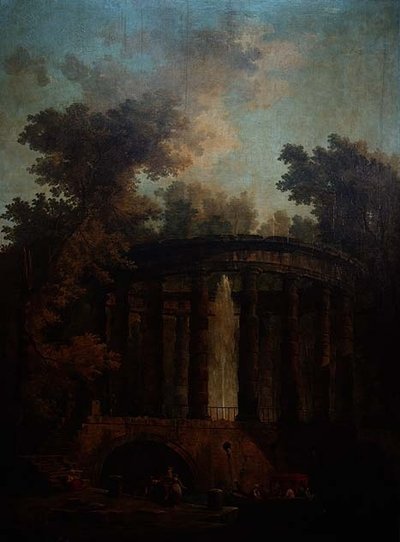 Capricho de una fuente en una columnata circular de Hubert Robert