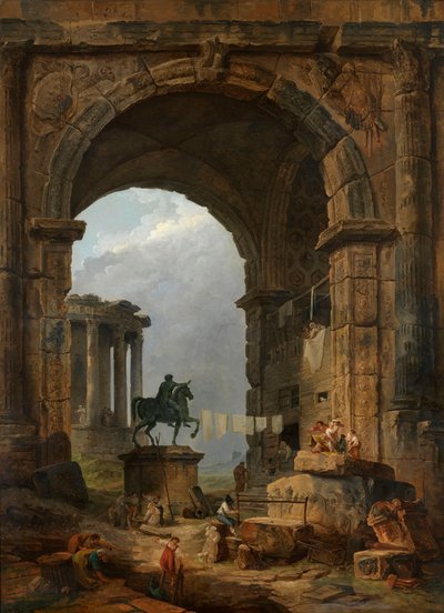 Capricho antiguo con la estatua de Marco Aurelio de Hubert Robert